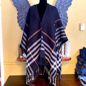 Indigo Soft Plaid Poncho Shall